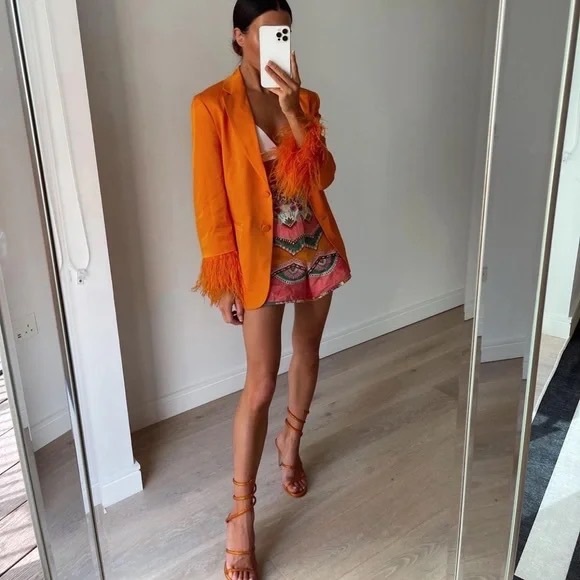ZARA ss22 Feathered Blazer Orange - Picture 4 of 4